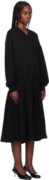OPEN YY Black Jersey Shirring Hoodie Midi Dress