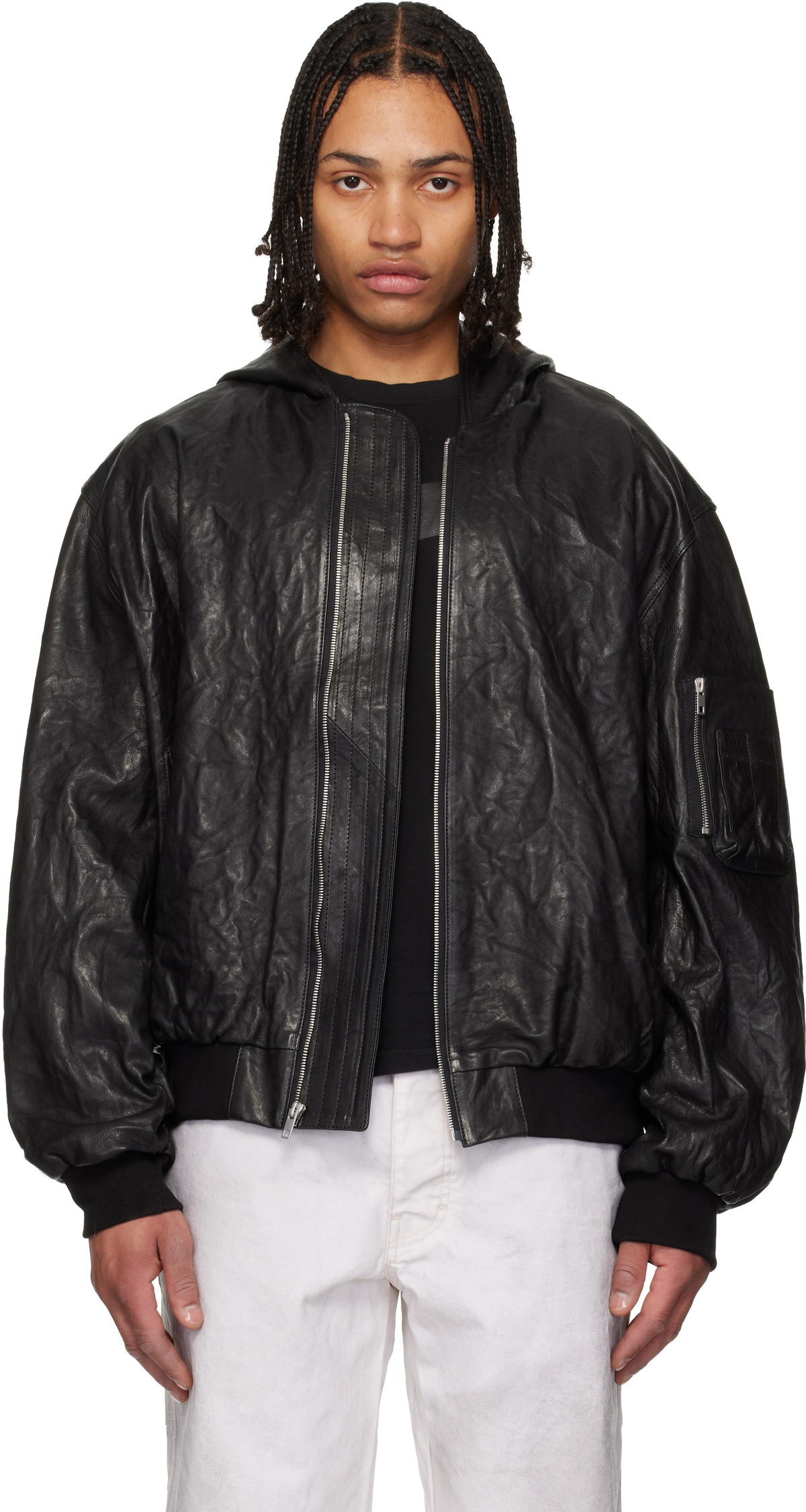 ALEXANDER DIGENOVA Black Leather Hooded Jacket Alexander Digenova ALEXANDER DIGENOVA Black Leather Hooded Jacket Alexander Digenova