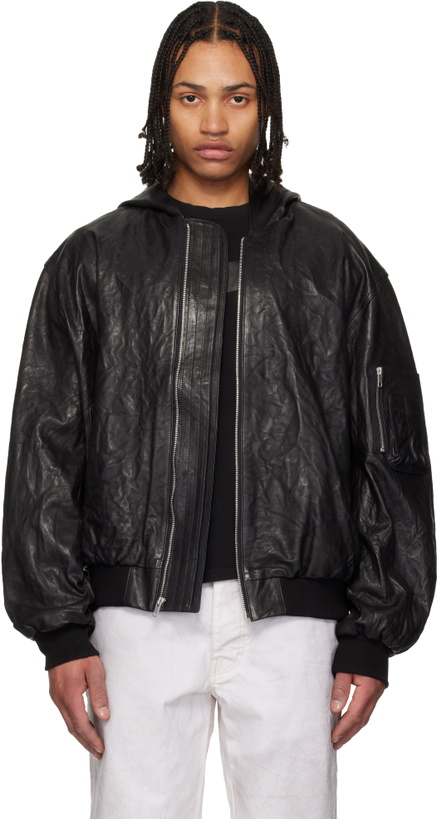 Photo: ALEXANDER DIGENOVA Black Leather Hooded Jacket