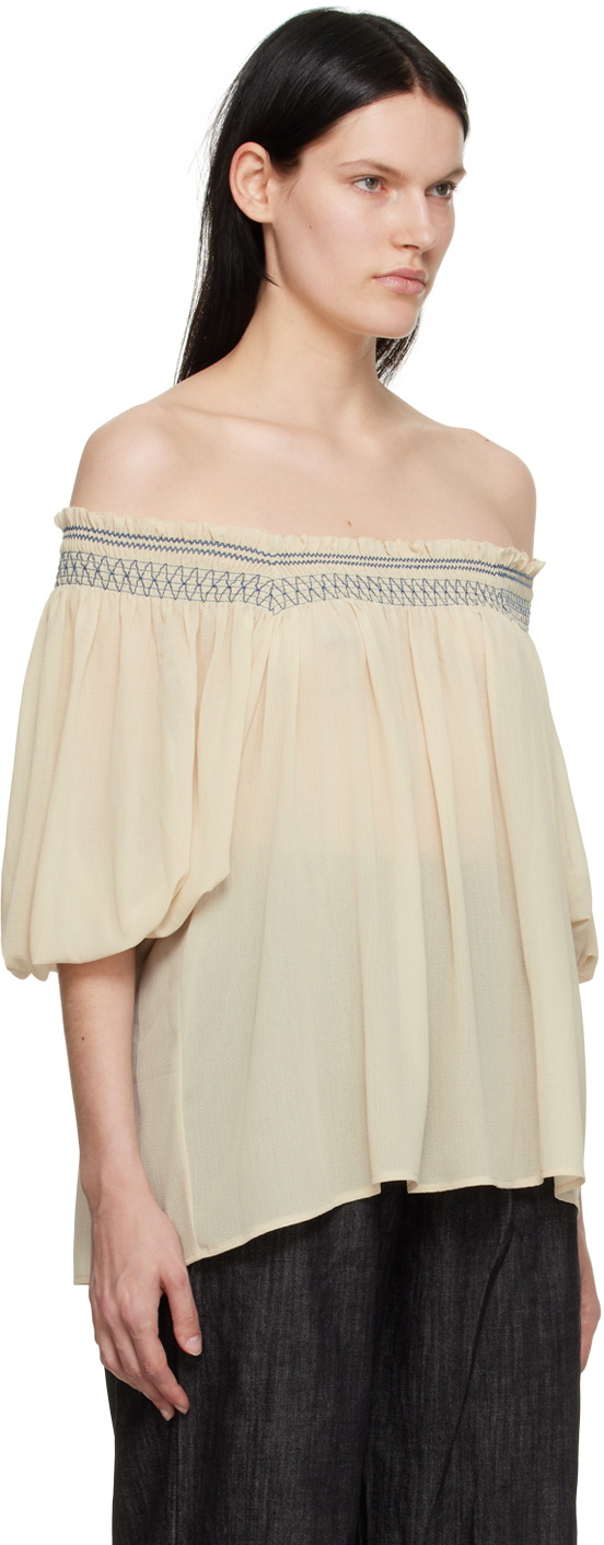 See by Chloé Beige Smocked Blouse
