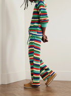 The Elder Statesman - Straight-Leg Striped Crochet-Knit Cashmere Drawstring Trousers - Multi