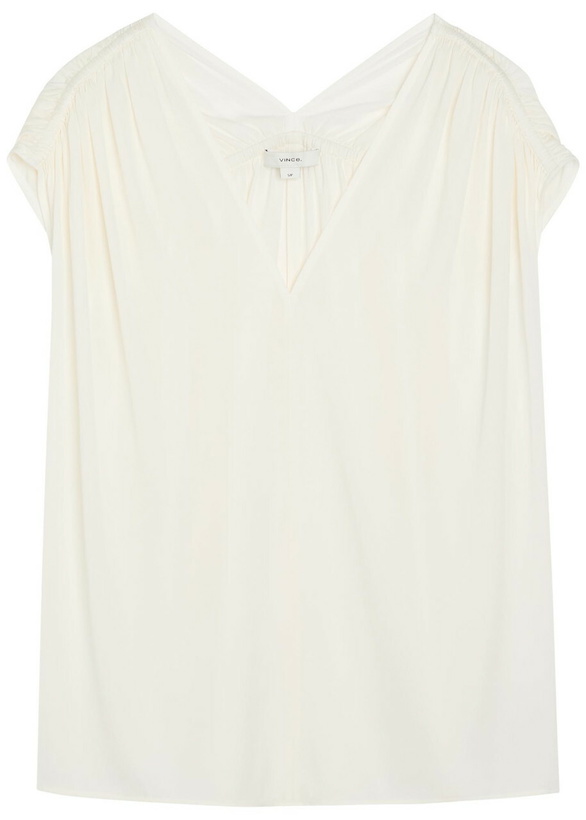 Photo: Vince Gathered Stretch-silk Blouse Off White