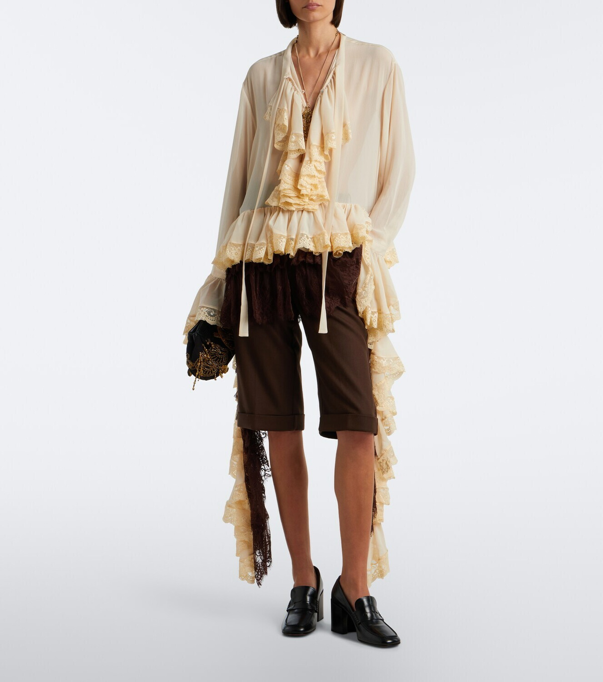 Xu Zhi Ruffled lace-trimmed chiffon blouse
