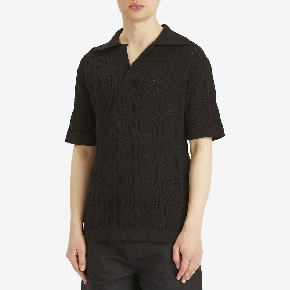 Jil Sander Men's Crochet Polo Shirt in Black Jil Sander