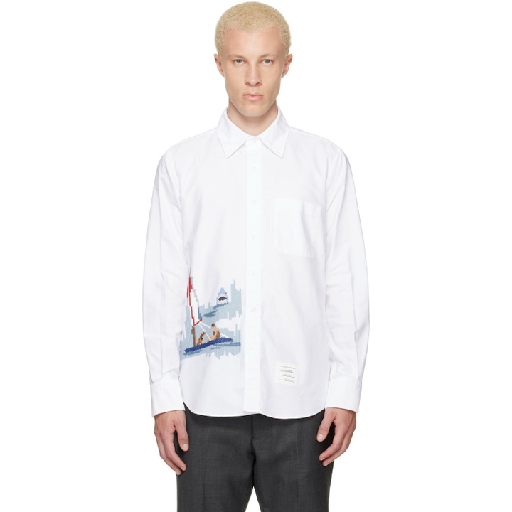 Photo: Thom Browne White Scenic Sailboat & Shark Oxford Shirt