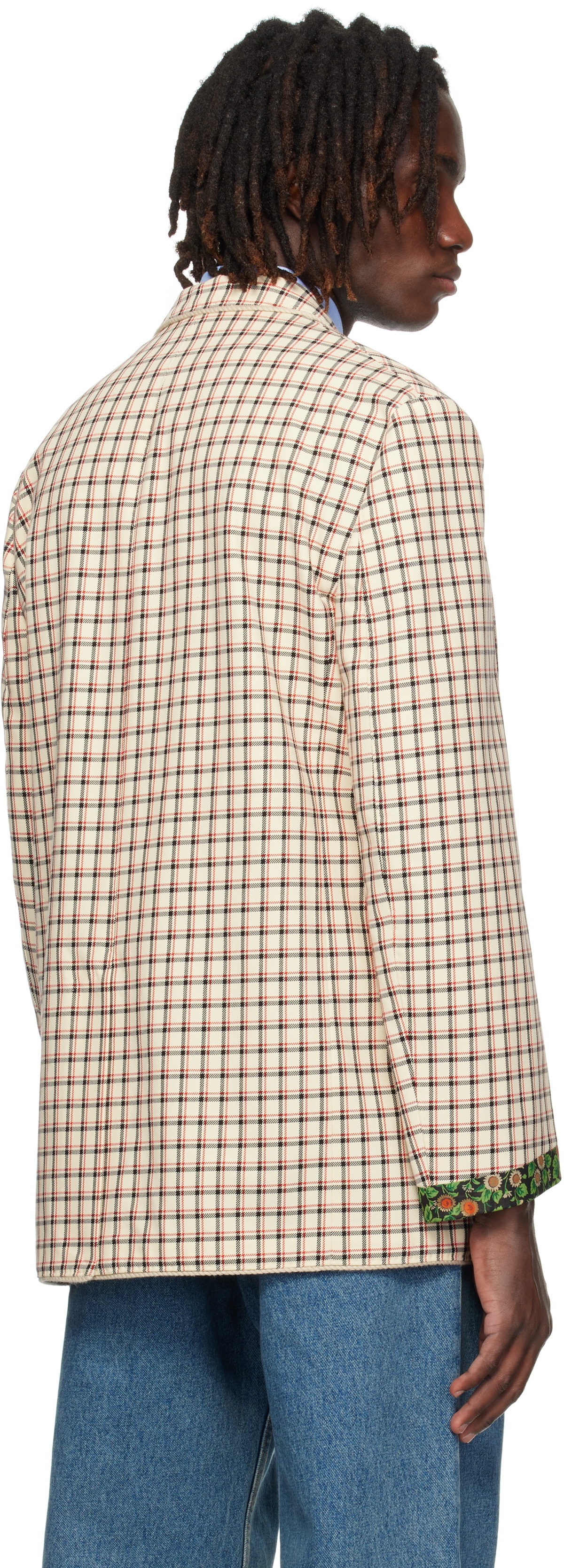 Valentino Beige Check Pattern Single-Breasted Cotton Blazer