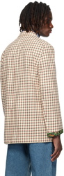 Valentino Beige Check Pattern Single-Breasted Cotton Blazer