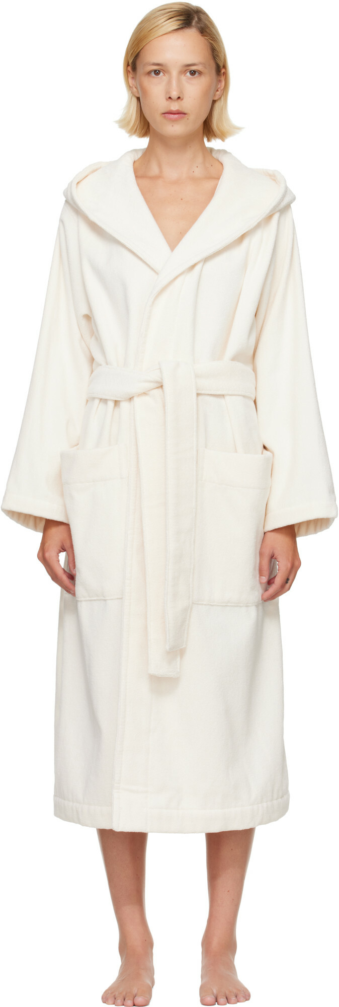 Tekla Off-White Terry Hooded Bathrobe