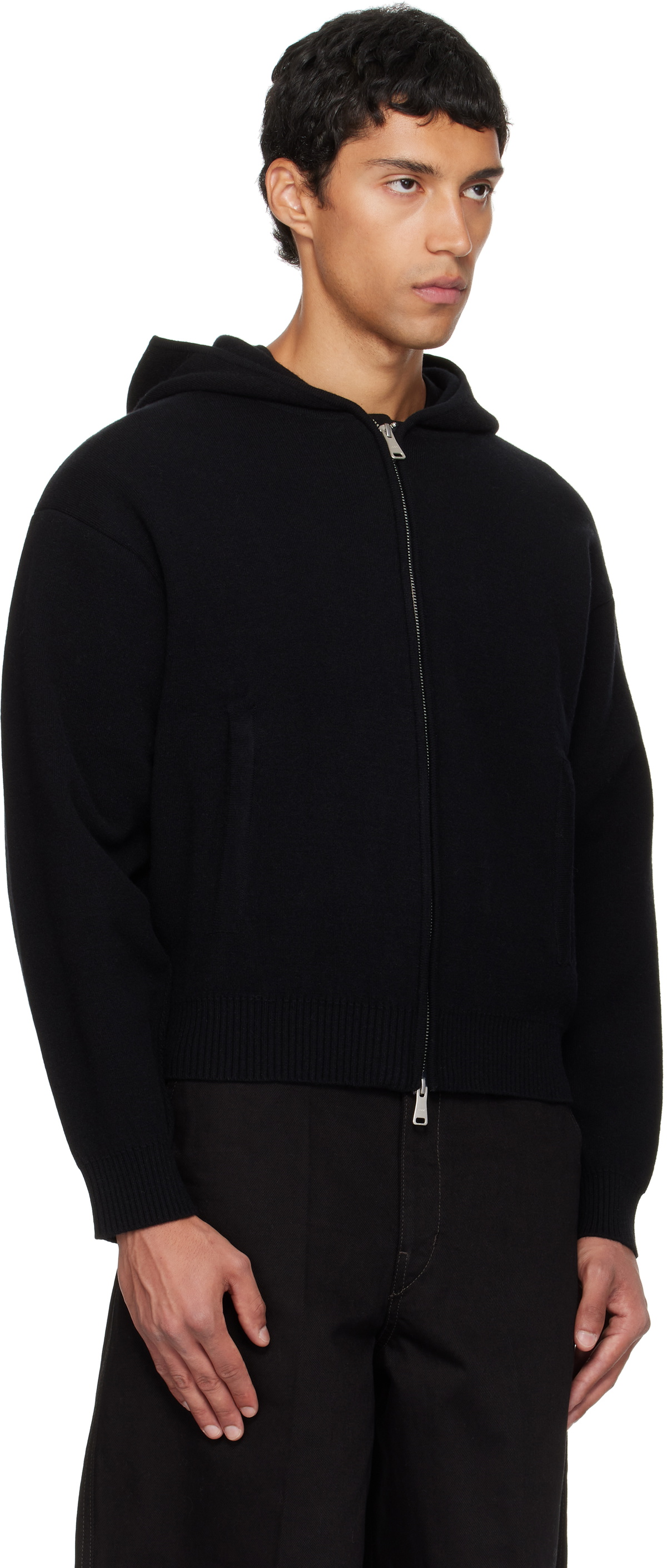 COOR Black Double Face Wool Blend Zip-Up Hoodie COOR