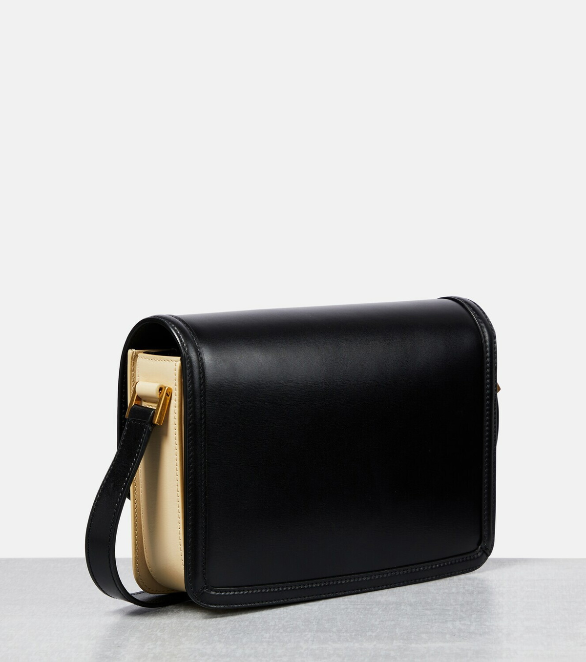 Saint Laurent Men's Satchel Solferino Medium Leather Crossbody Bag Black