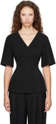 LISA YANG Black Doublé V Neck Top