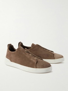 Zegna - Triple Stitch Suede Sneakers - Brown