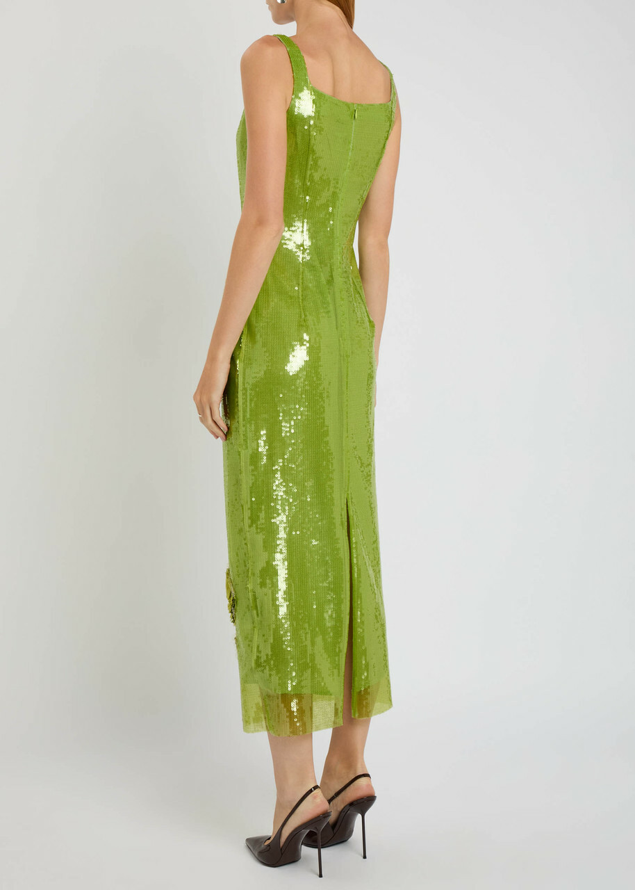 Huishan Zhang Marilyn Floral-embellished Sequin Gown Lime
