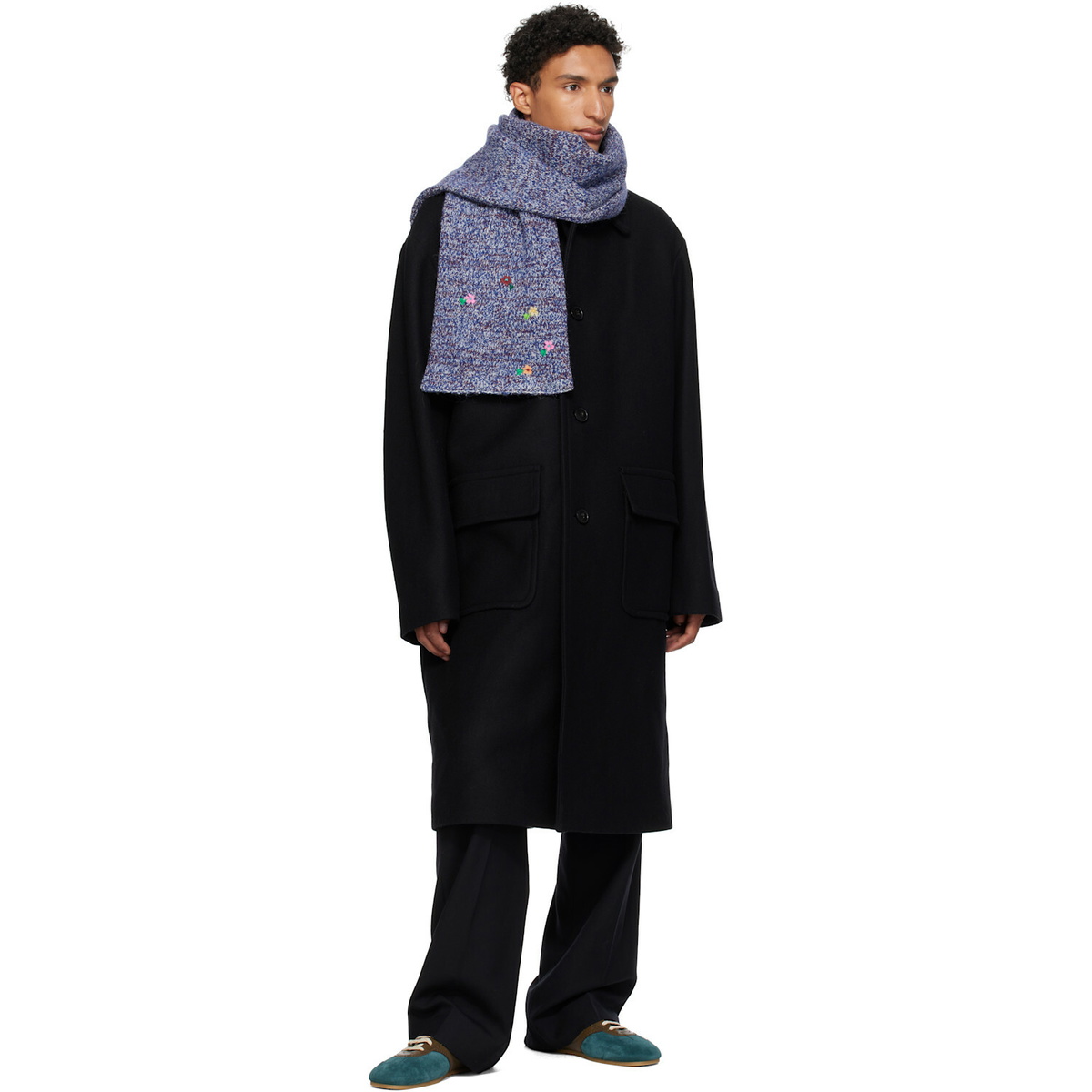 Dries Van Noten Blue Wool & Cashmere Scarf