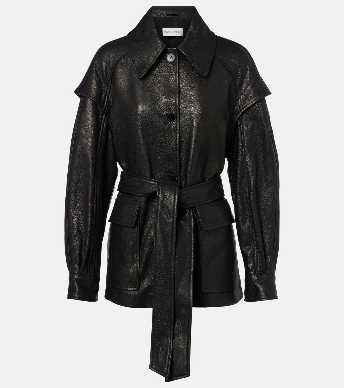 Nour Hammour Perrin belted leather jacket