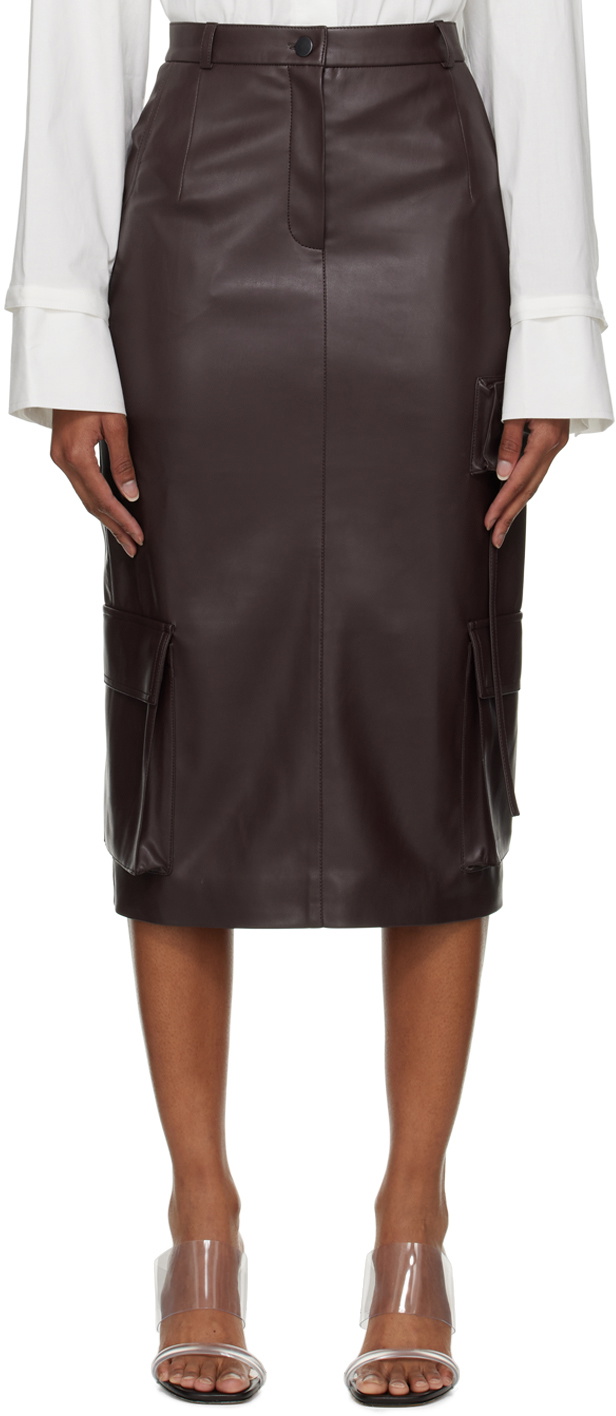 Zara Brown Soft Faux Leather Midi Skirt Aimee Song of Style Ref2969/246/701