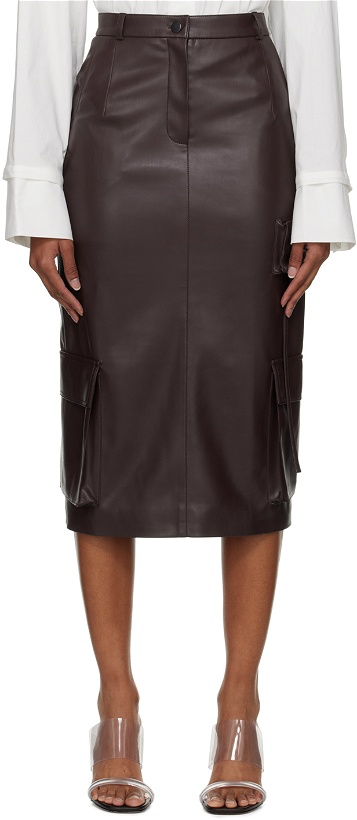 Photo: Olēnich Brown Cargo Faux-Leather Midi Skirt