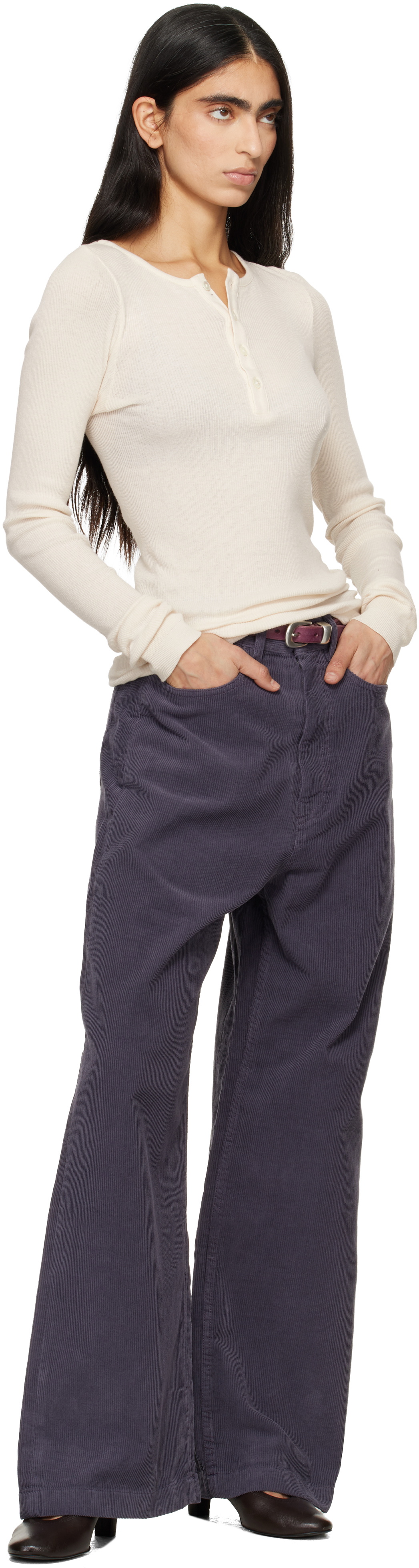 TONYWACK Purple Washed Corduroy Wide-Leg Trousers