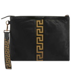 Versace Men's Greek Logo Nylon Pouch in Black/Gold