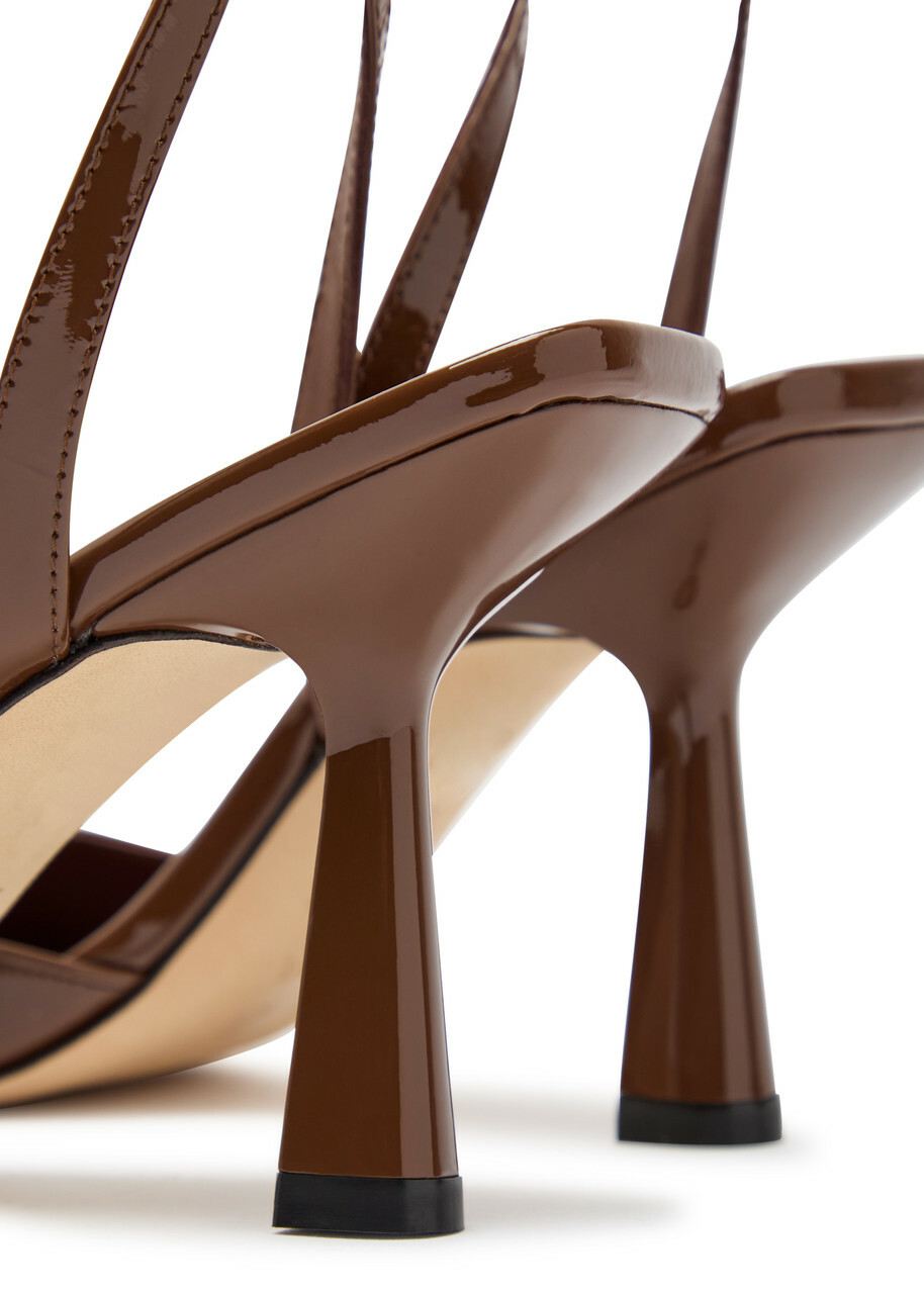 Stuart Weitzman Val 85 Patent Leather Sandals Brown