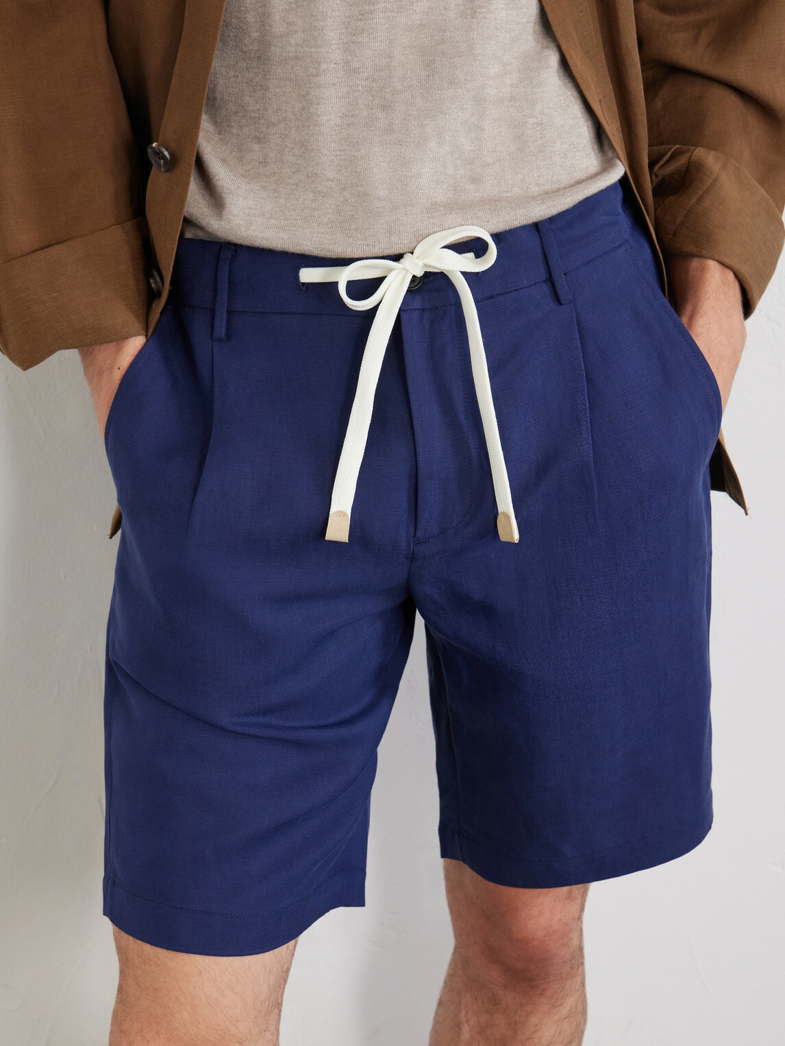 Eleventy - Wide-Leg Lyocell and Linen-Blend Twill Shorts - Blue