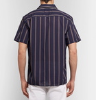 Gitman Vintage - Camp-Collar Striped Cotton and Silk-Blend Shirt - Men - Navy