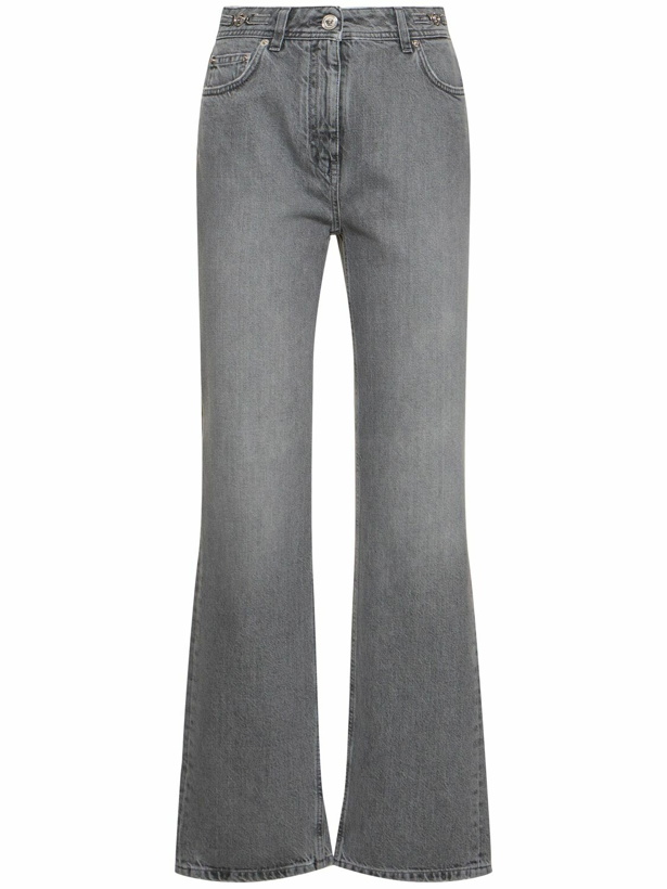 Photo: VERSACE Stonewashed High Rise Straight Jeans