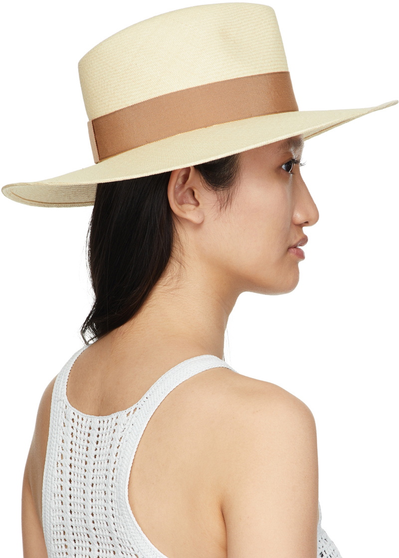 Maison Michel Beige Straw Charles Fedora Hat
