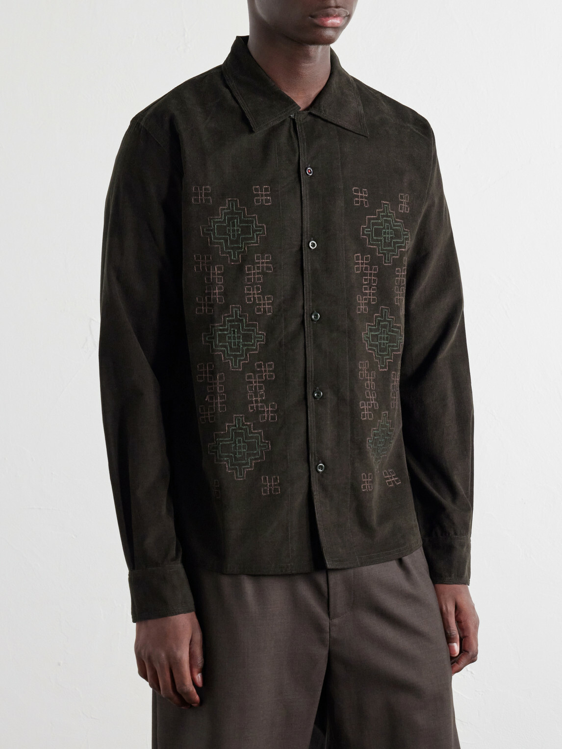 Kardo - Chintan Embroidered Cotton-Corduroy Shirt - Green