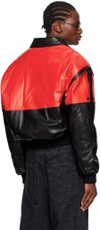 LU'U DAN Red & Black 80's Leather Bomber Jacket
