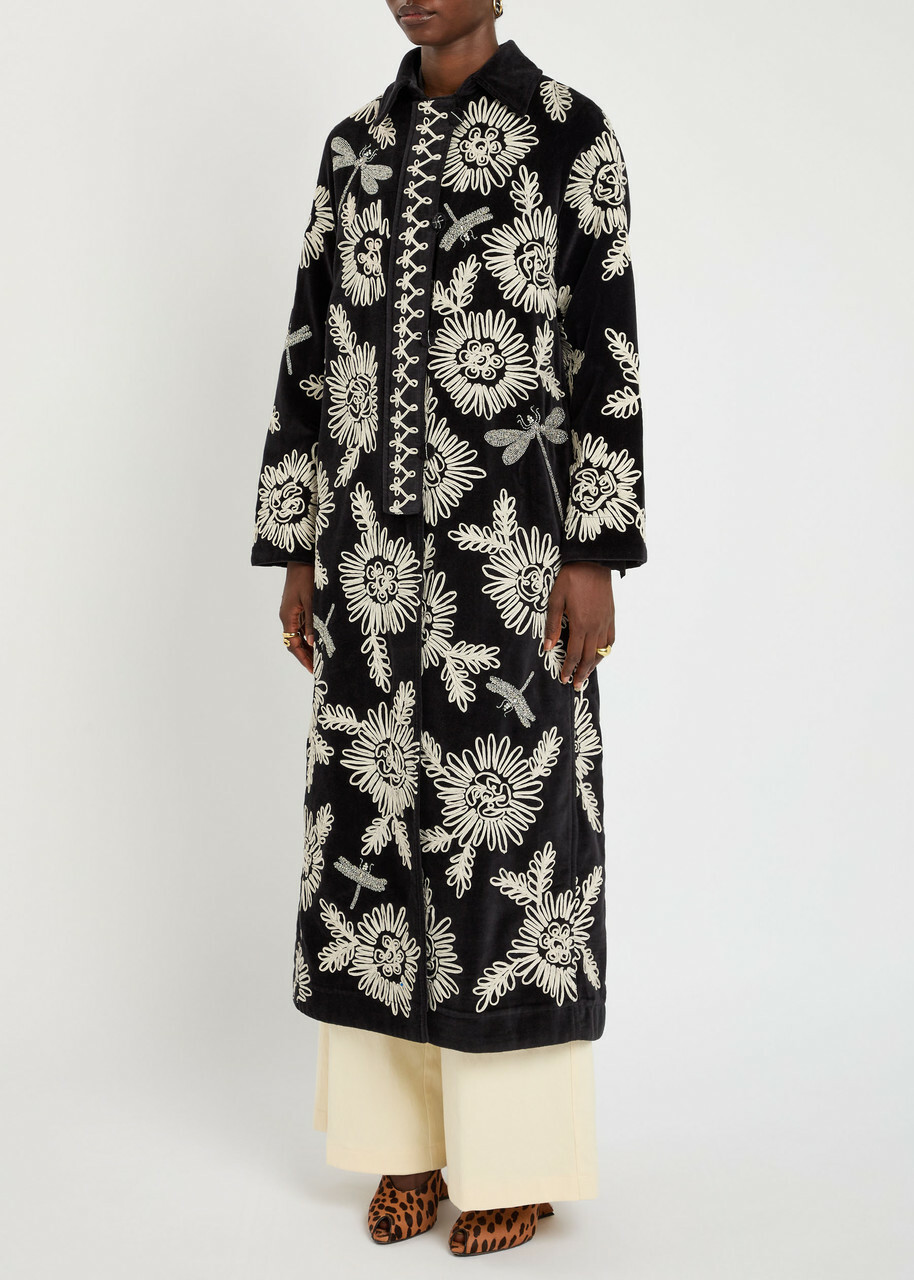 Forte_forte Embroidered Velvet Coat Black