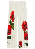 Alice + Olivia Blaire Floral-print Pleated Wide-leg Trousers White And Red