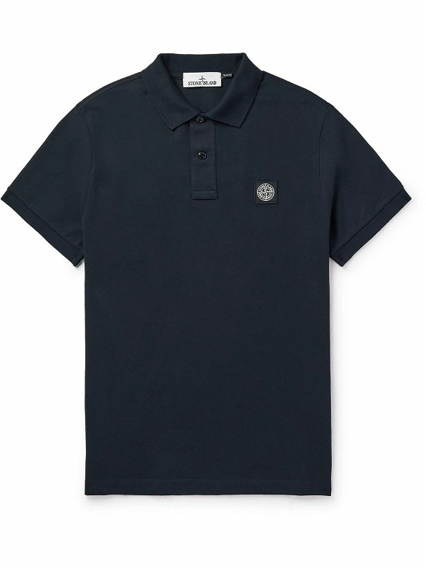 Photo: Stone Island - Logo-Appliquéd Stretch-Cotton Piqué Polo Shirt - Blue
