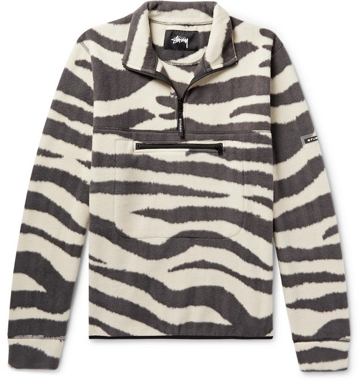 Photo: Stüssy - Zebra-Print Fleece Half-Zip Sweatshirt - Off-white