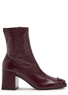 Courrèges Reedition Crinkled Vinyl Ankle Boots Burgundy