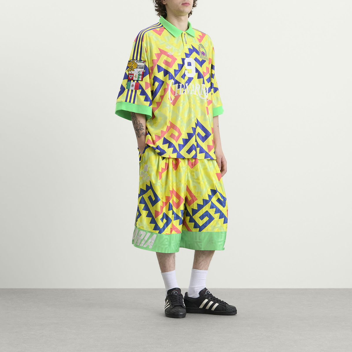 Adidas x Willy Chavarria Long Shorts in Solar Lemon/Pure Purple/Solar Turbo