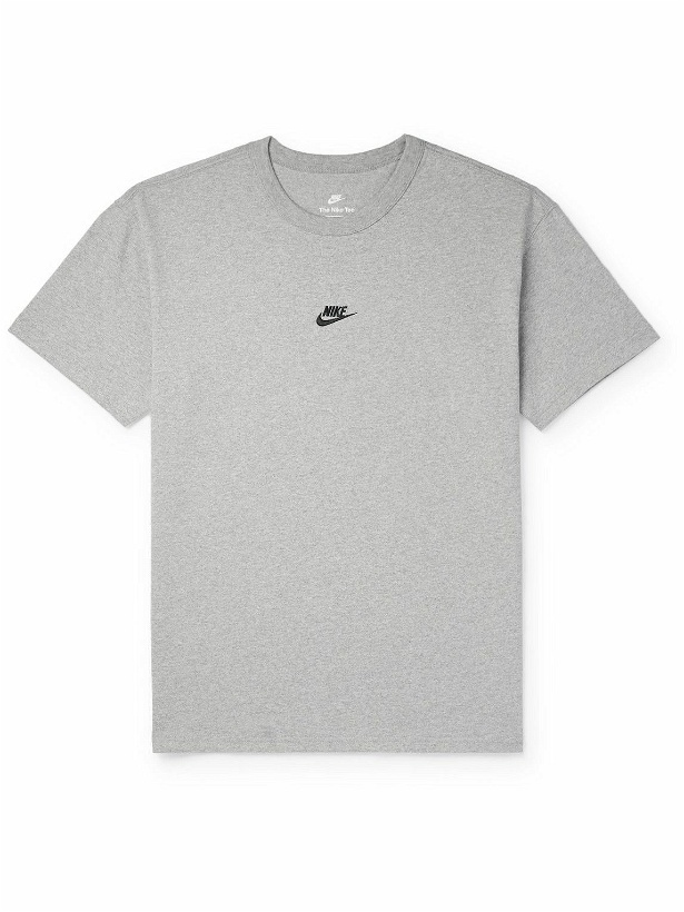 Photo: Nike - Premium Essentials Logo-Embroidered Cotton-Jersey T-Shirt - Gray