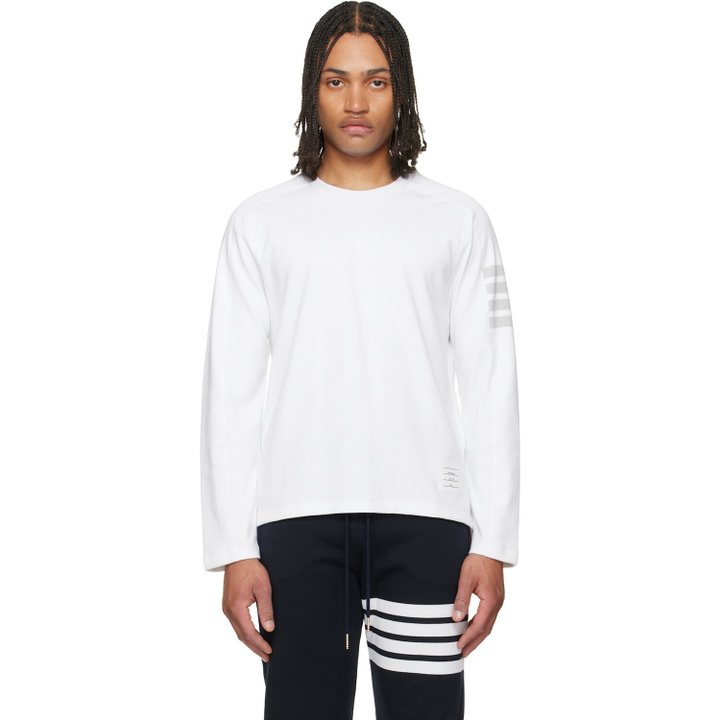 Photo: Thom Browne White Milano Cotton 4-Bar T-shirt