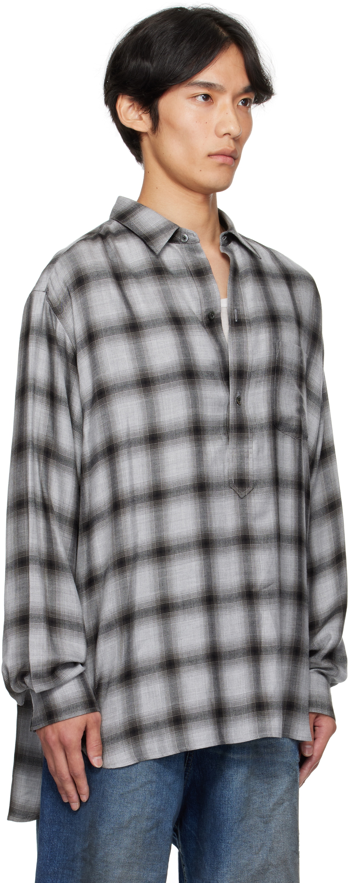 stein Gray Check Oversized Down Pullover Shirt