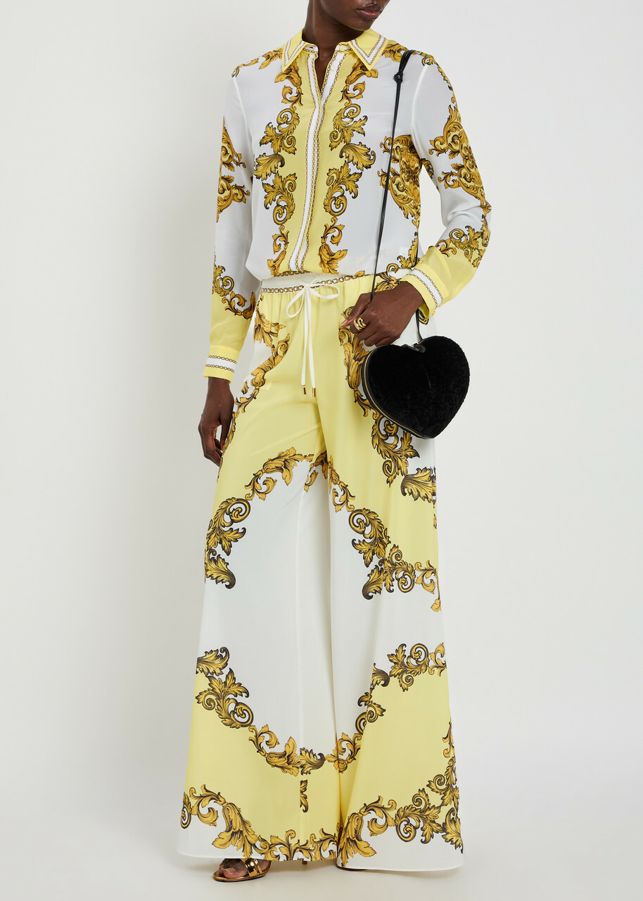Alice + Olivia Ojai Printed Wide-leg Georgette Trousers Yellow