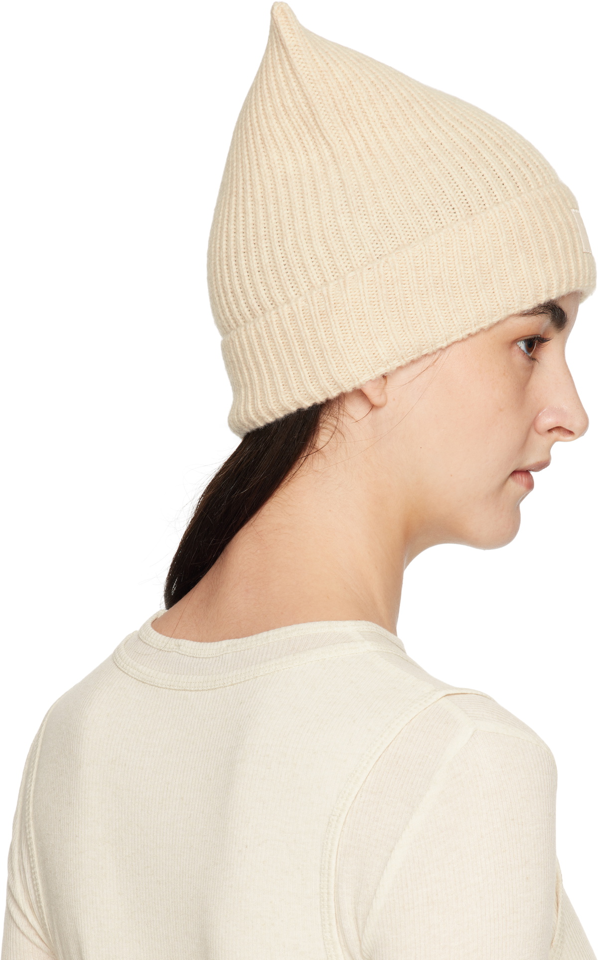 Acne Studios Beige Face Logo Square Beanie Acne Studios