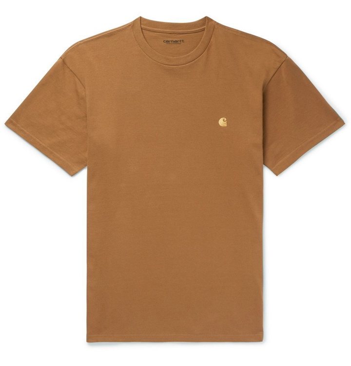 Photo: Carhartt WIP - Chase Logo-Embroidered Cotton-Jersey T-Shirt - Men - Camel