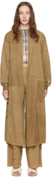 Luna Del Pinal Khaki Triple Embroidered Maxi Dress