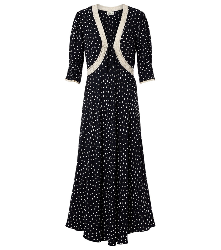 RIXO Women's Mega Leopard Polka Midi Dress in Leopard Polka Dot Rixo