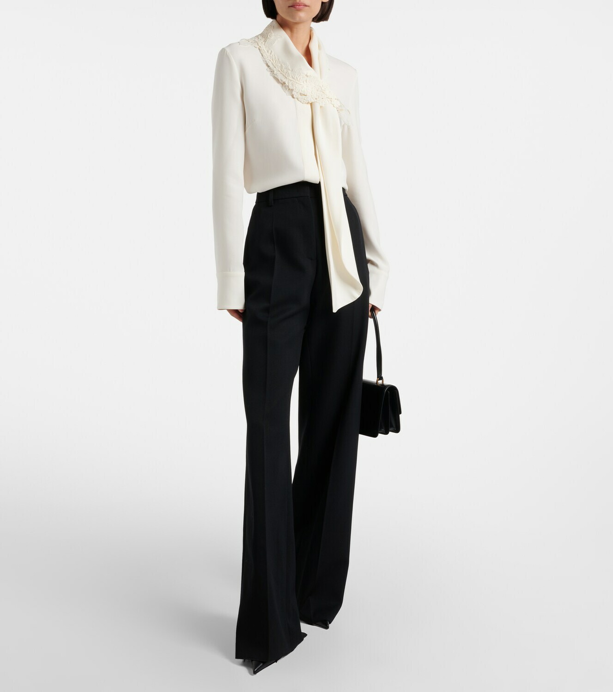 Oscar de la Renta Lace-trimmed silk-blend georgette blouse