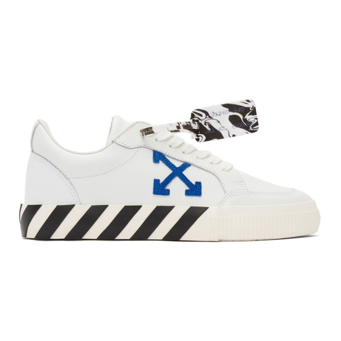 Off-White White and Blue Calfskin Vulcanized Low Sneakers Off-White