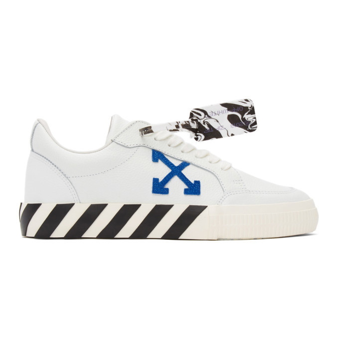 Photo: Off-White White and Blue Calfskin Vulcanized Low Sneakers