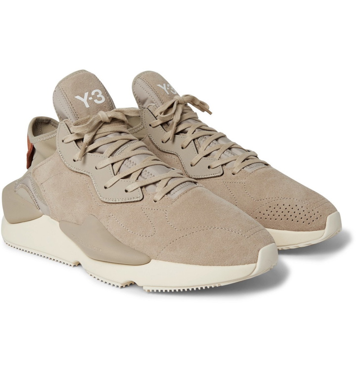 Photo: Y-3 - Kaiwa Leather-Trimmed Suede and Neoprene Sneakers - Brown