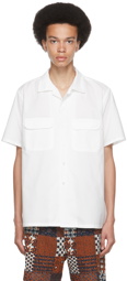 BEAMS PLUS White Pima Cotton Open Collar Short Sleeve Shirt