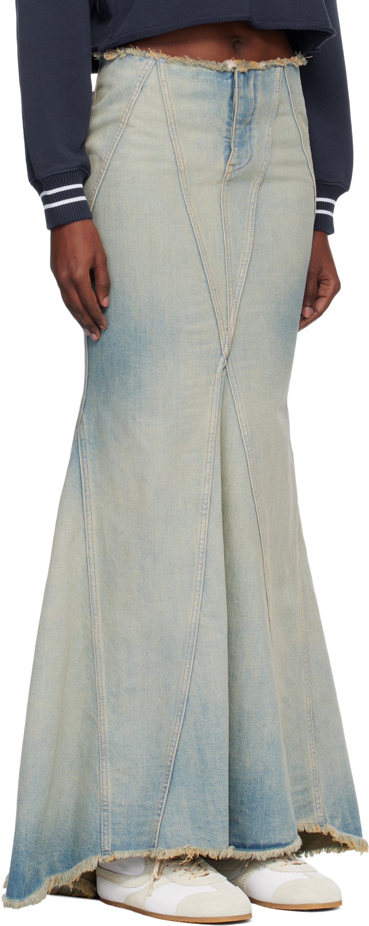 Off-White Blue Denim Maxi Skirt